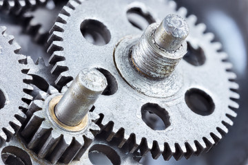 detail of industrial gearwheels mechanism, extreme macro