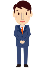 かわいい若いビジネスマン　真面目　ブルーのスーツ
お出迎え