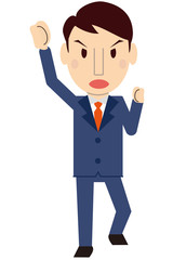 かわいい若いビジネスマン　真面目　ブルーのスーツ　ガッツポーズ