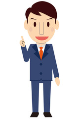 かわいい若いビジネスマン　真面目　ブルーのスーツ　笑顔でポイント解説