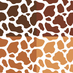 Cow Print Seamless Patterns in Shades of Brown Colors. Traditional Dairy Farm or Ice Cream Backgrounds. Vector Pattern Tile Swatches Included.