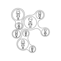 monochrome contour schematic figure with faceless working group vector illustration
