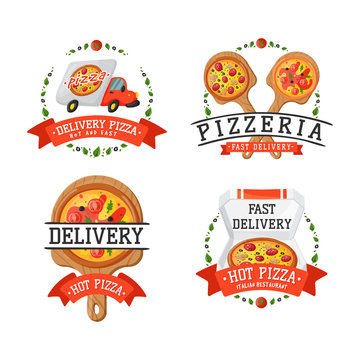 Delivery pizza badge vector illustration.