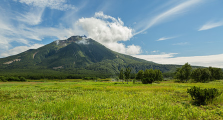 Fototapeta na wymiar Khodutkinskiye hot springs at the foot of volcano Priemysh. South Kamchatka Nature Park.