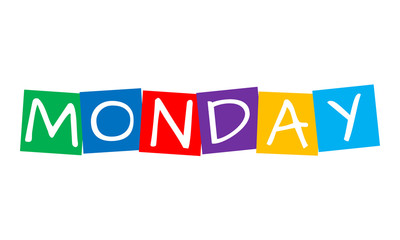 monday, text in colorful rotated squares