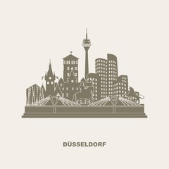 Fototapeta premium Düsseldorf Deutschland Skyline Rhein Stadt Silhouette Panorma Stadtlandschaft 