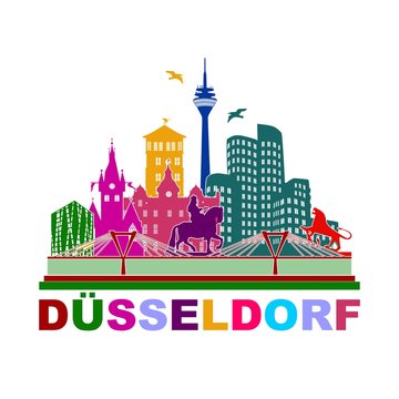 D&uuml;sseldorf Deutschland Skyline Rhein Stadt Silhouette Panorma Stadtlandschaft 