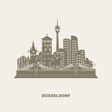 D&uuml;sseldorf Deutschland Skyline Rhein Stadt Silhouette Panorma Stadtlandschaft 
