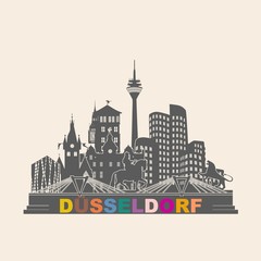 Düsseldorf Skyline Schattenriss Denkmäler Kultur Sehenwürdigkeiten Stadtreise Schattenriss Wandtatoo