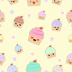 Cute cupcakes seamless background