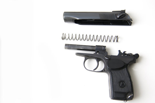 makarov system pistol disassembled isolated on white background