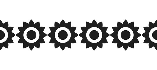 Border of black silhouetted flowers for decoration, scrapbooking, greeting cards