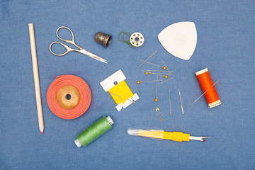 Hand Sewing Tools and Spools of Thread