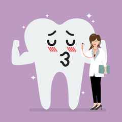 Female doctor holding stethoscope for checking up gallant tooth