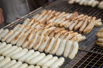 Thai style Banana Grill food street market snack.