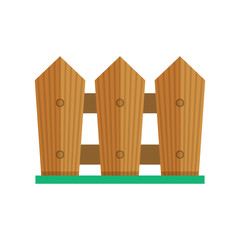 Garden fence icon. Farm wooden palisade illustration in flat design.