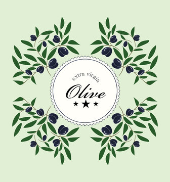 Olive oil label with beautiful olive branches