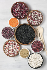 Various beans in bowls
