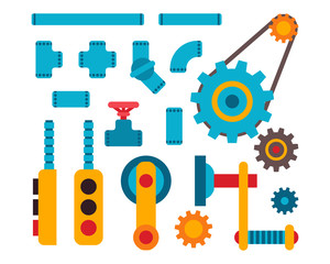Machine parts different mechanism vector illustration.