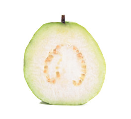 Half guava fruit on white background