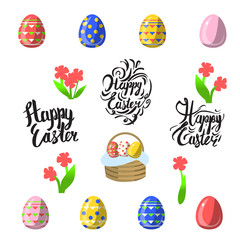 Vector easter celebrating elements - hand lettering calligraphy and illustrations of eggs