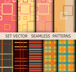 vector set of seamless geometric patterns of lines and squares of fabric and paper