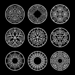 Vintage abstract black and white circles set.