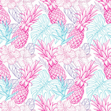 Fototapeta Colorful seamless vector tropical pattern