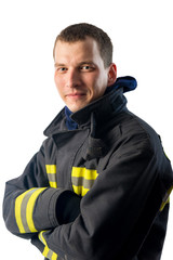 Fototapeta premium confident young Fireman on white background in studio