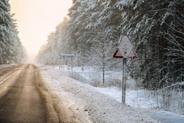 Winter forest and Auto road