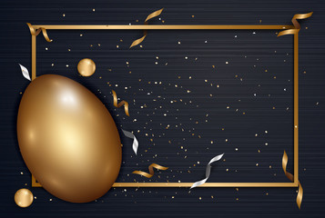 Easter gold eggs with confetti gold and dark metal texture place for text abstract background