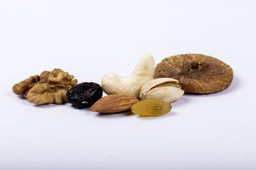 Assorted nuts, dry fruits, mix nuts, almond, walnut, pistachio, cashew, raisin, berry
