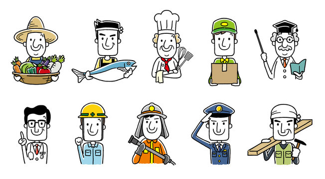 働く人々、職業：セット、バリエーション
