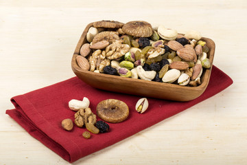 Assorted nuts, dry fruits, mix nuts, almond, walnut, pistachio, cashew, raisin, berry