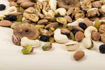 Assorted nuts, dry fruits, mix nuts, almond, walnut, pistachio, cashew, raisin, berry