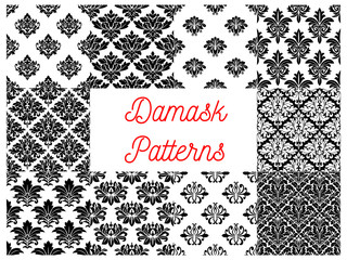 Damask floral ornate patterns set. Vector seamless pattern of luxurious floral decorative elements. Design of baroque, classic,royal, luxury damask interior decoration background