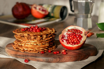 Round wafers stacked pile shot close-up