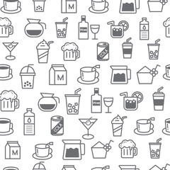 Different line style icons seamless pattern, baverage