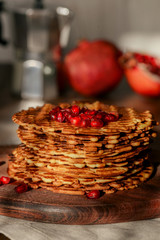 Round wafers stacked pile shot close-up