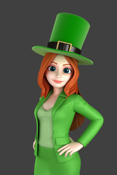 3d render of a woman wearing leprechaun hat