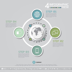 Fototapeta premium Vector geometric Infographics design template in 4 steps, options or processes for cycle diagram, graph, presentation and chart with icon set.