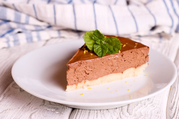 Chocolate cheesecake, decorated mint, horizontal