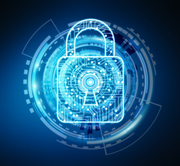 Obraz premium Digital padlock securing datas 3D rendering