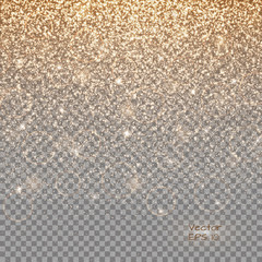 Glitter gold background with dazzling lights. Sequins pattern on a transparent backdrop.
