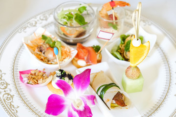 Each type of food on white plate