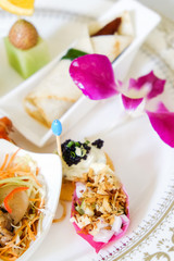 Each type of food on white plate