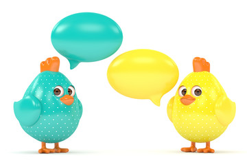 3d render of Easter chicks with speech bubbles