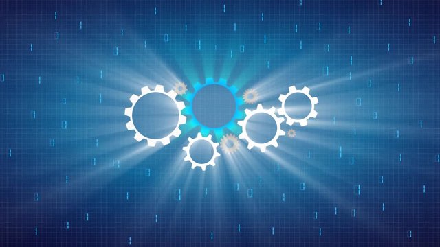 Animation with gears, data and text Industry 4.0.