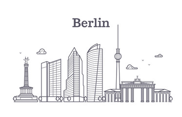 Germany berlin line vector landscape, city panoramic houses - obrazy, fototapety, plakaty