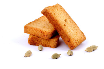 rusk with cardamom flavor, rusk on jute, rusk on cloth, rusk